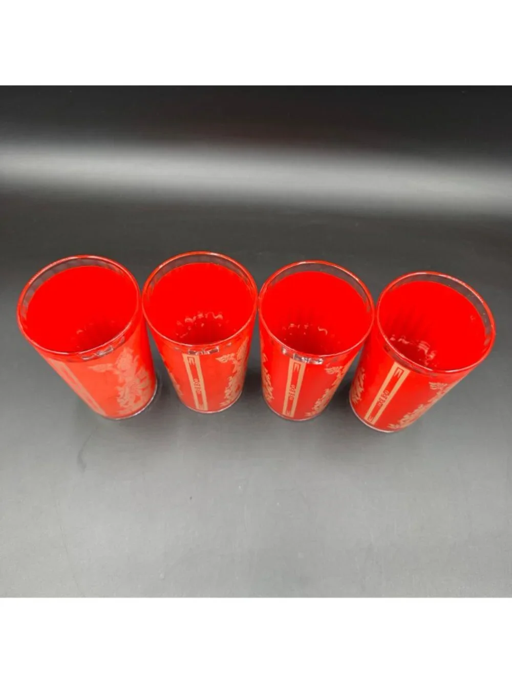 Culver Thai Goddess Highball Glasses Red Set Of 4 Vintage Art Deco Barware